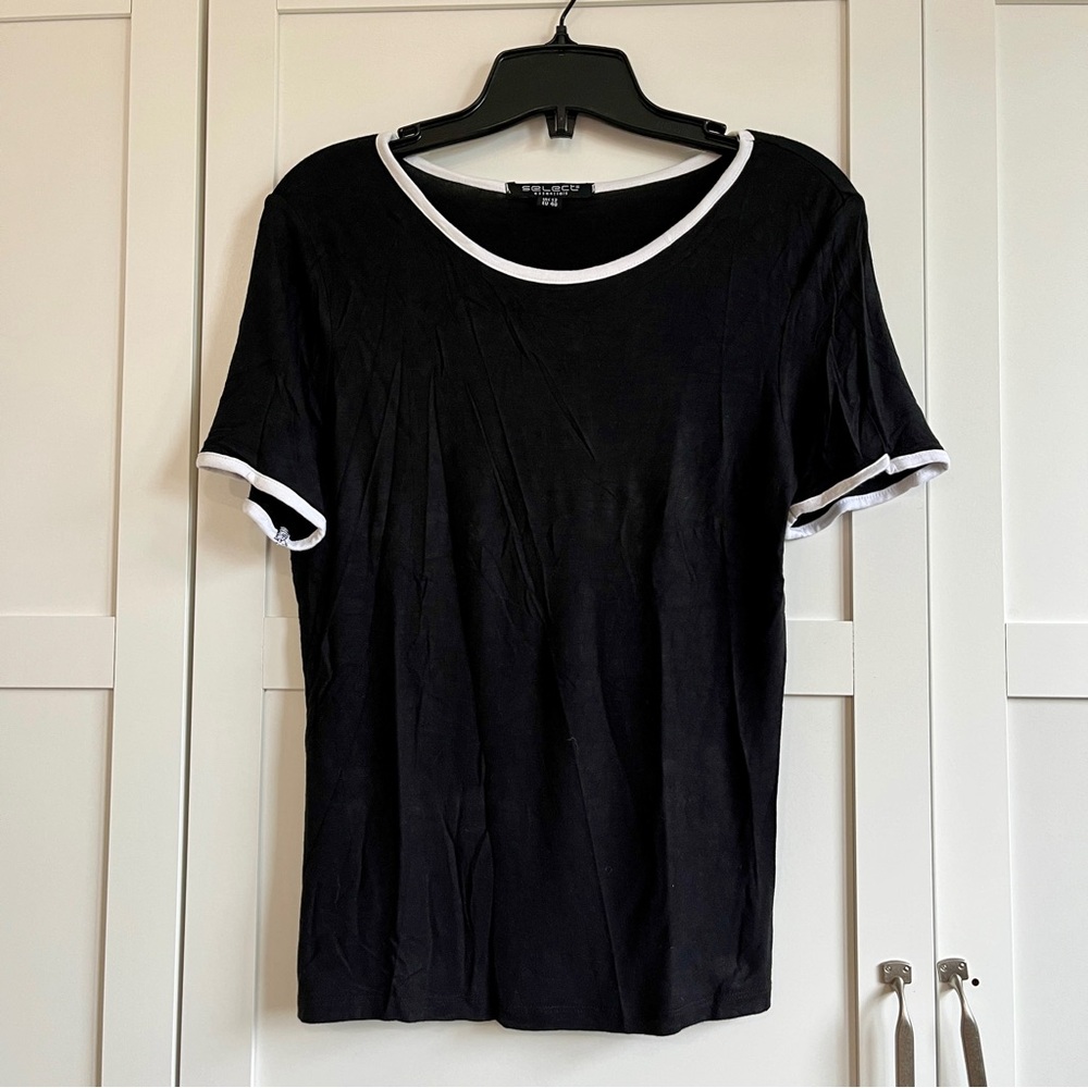 5/$20 Retro style black T-Shirt with white trim